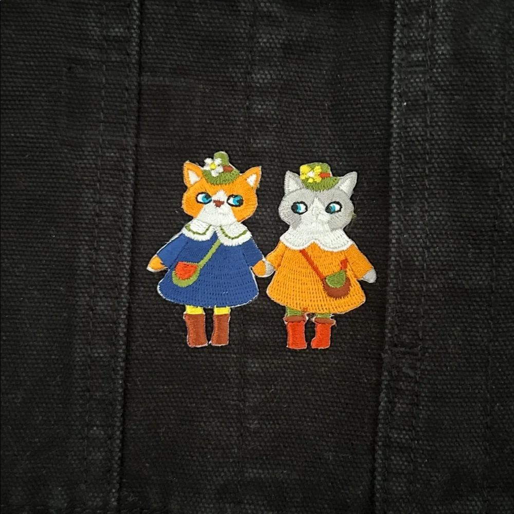 Dickies Black Short Overalls with adorable Kitty Cat Iron On - Picture 2 of 4